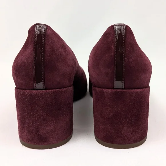 Margeaux The Heel Suede Pump Block Heel Patent Leather Accents Burgundy 38.5/8.5 - Picture 5 of 15